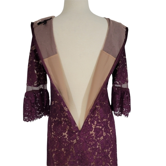 BCBGMaxAzria Maroon Lace Bell Sleeve Shift Dress - Picture 6 of 9